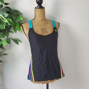 Adidas Piped Crossback Tankini Swimsuit Top Size 10 Retro